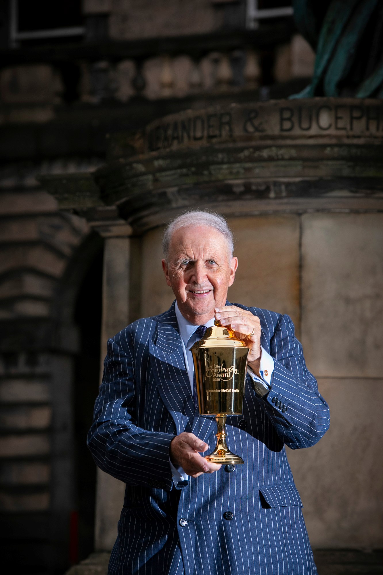 Alexander McCall Smith with the Edinburgh Award Loving Cup at City Chambers